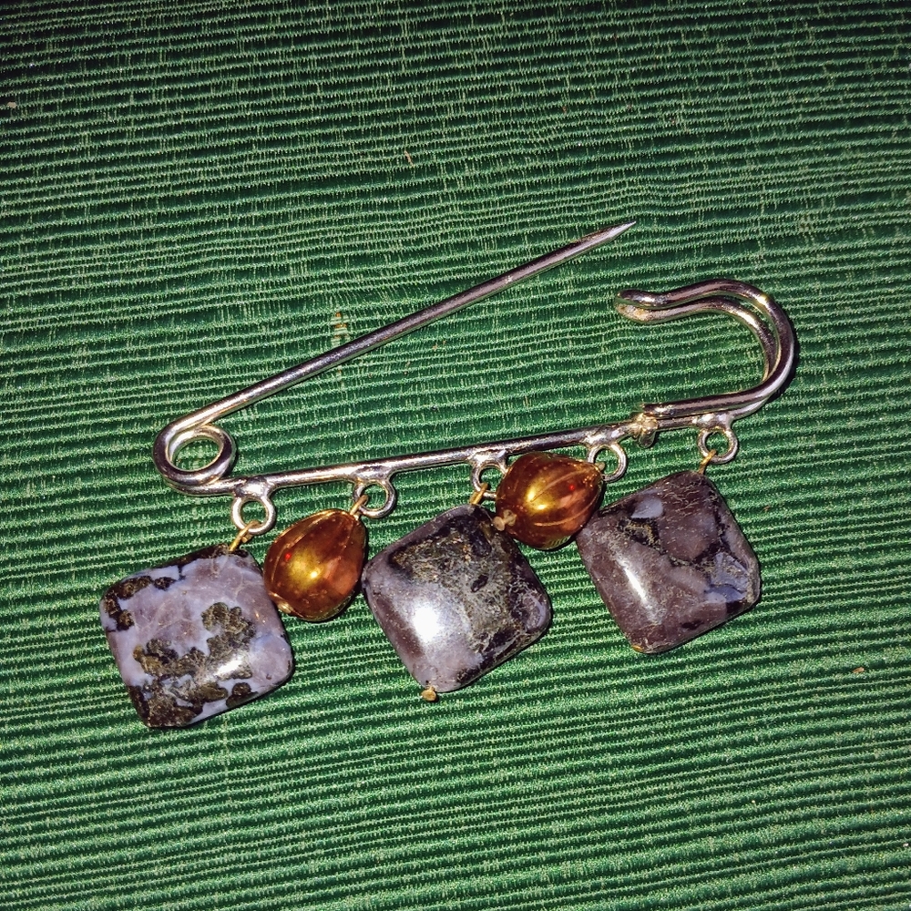 SAFETY PIN Jewelry***Unique Beads Dangling From A Vintage Pin***statement Piece
